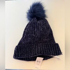 NWT LOFT Navy Plush Pom-Pom Hat